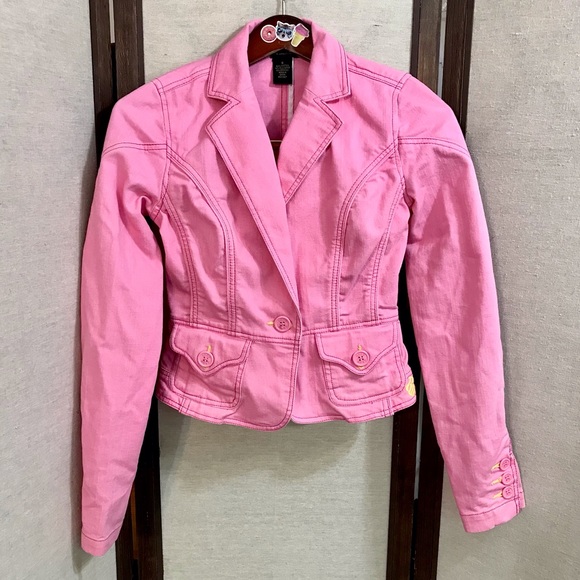 Y2K Rocawear bubblegum pink denim jean blazer cropped jacket - Picture 2 of 16